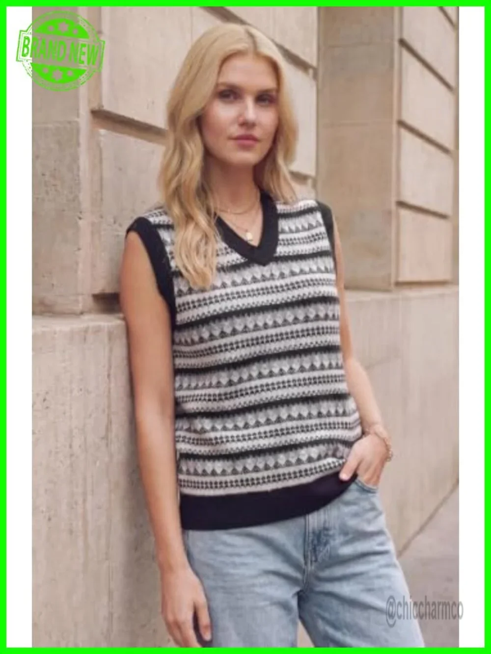 Wool Blend Knit V Neck Sleeveless Sweater Vest